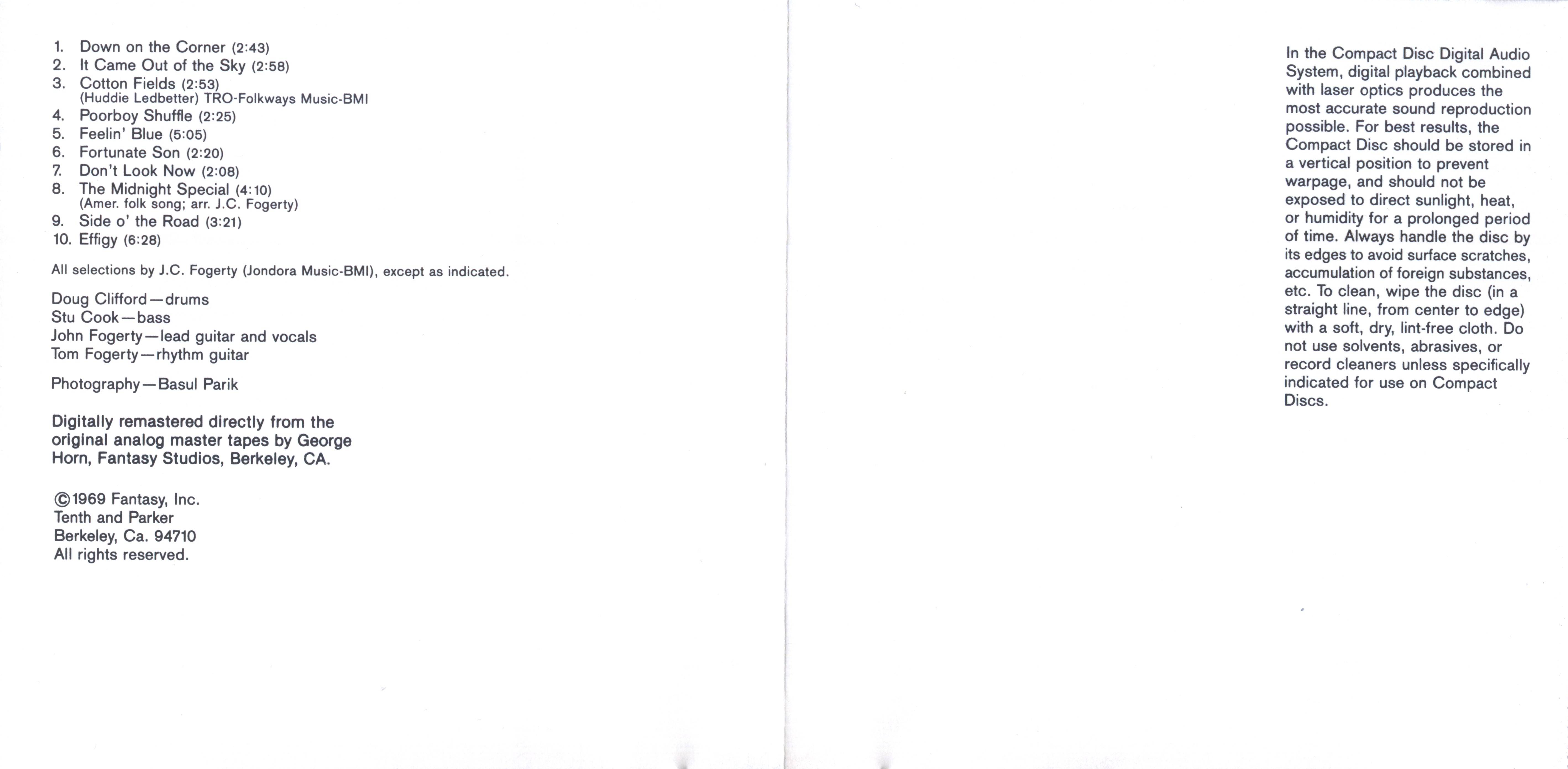 Creedence Clearwater Revival Willy And The Poor Boys : Booklet2 US